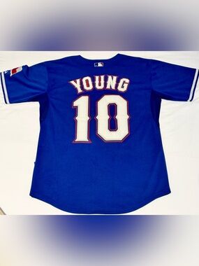 Texas Rangers Michael Young Majestic Jersey Men’s Size 48 Blue Baseball MLB